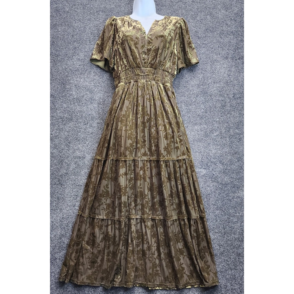 Baltic Born Women's Small Burnout Velvet Floral Tiered Maxi Dress Boho Fairycore